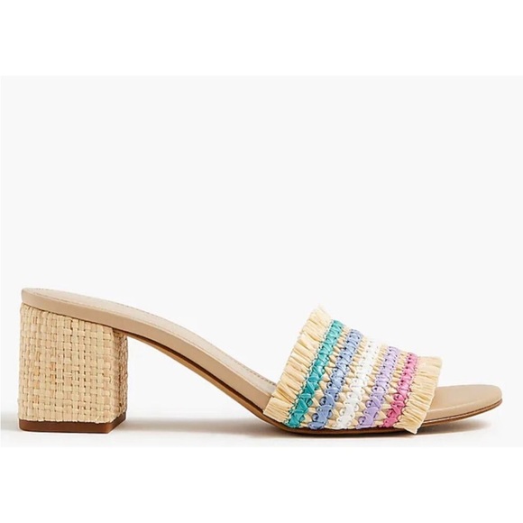 J.Crew Rainbow Raffia Woven mule heels sandals Size 7.5 - Picture 2 of 8